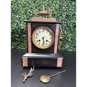 antique 19th century French marble & slate Napolean III mantle clock Tested